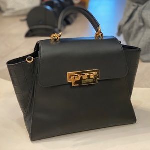 Zac Posen Black Calf Leather Top Handle Bag